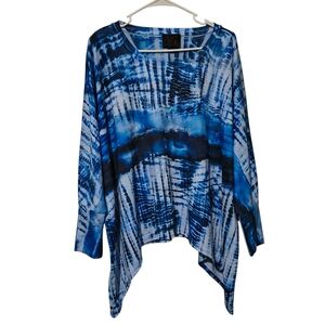 Elegant Blue Rhinestone Embellished Asymmetrical Oversized Tie-Dye Women's Tunic